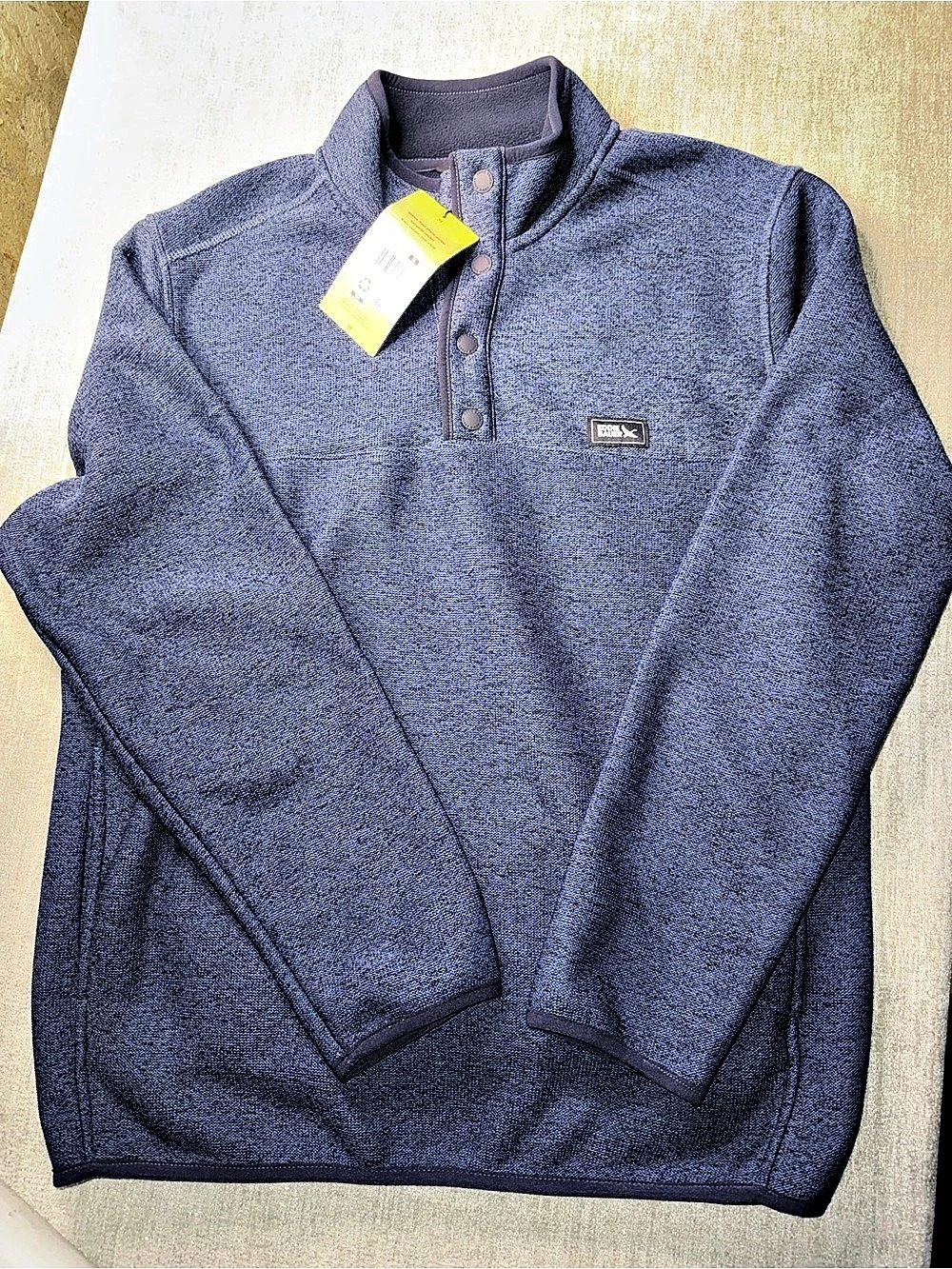 Eddie Bauer Men's Sweater Fleece Knit Snap Pullover Blue Quarter-Zip